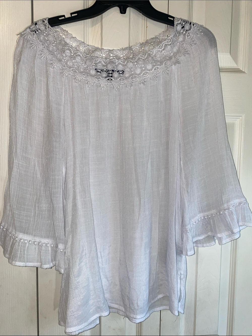 Zac & Rachel White Crochet-Trim Boho Peasant Blouse